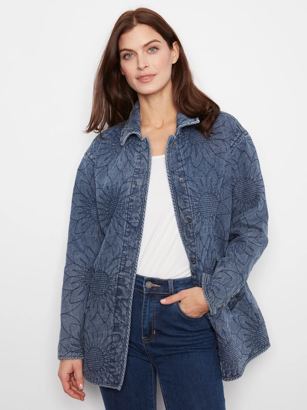 CHARLIE B Long Quilted Denim Jacket